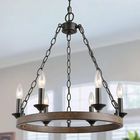 60Hz Vintage Pendant Lamps 6 Bulb Farmhouse Wooden Chandeliers Pendant Lights Hanging