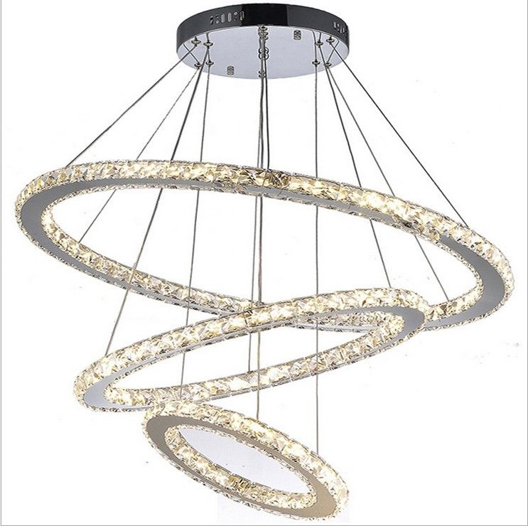 Chrome Diamond Ring Modern Hanging Ceiling Lights Adjustable Chandelier