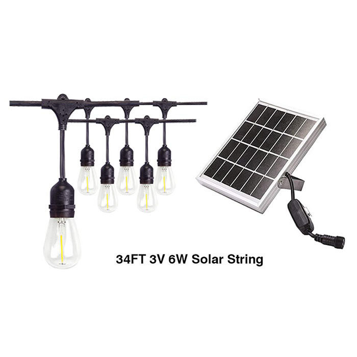 3v 6w 34ft Outdoor Solar LED String Lights For Garden E27 LED Filament Bulbs For Decoration