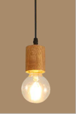 Professional Pendant Light Bulb Socket E26 / E27 Ip20  Wooden Material