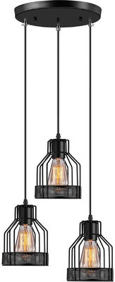 Industrial Vintage Pendant Lamps 3 X 40 W / Metal Caged Vintage Hanging Pendant  Fixture
